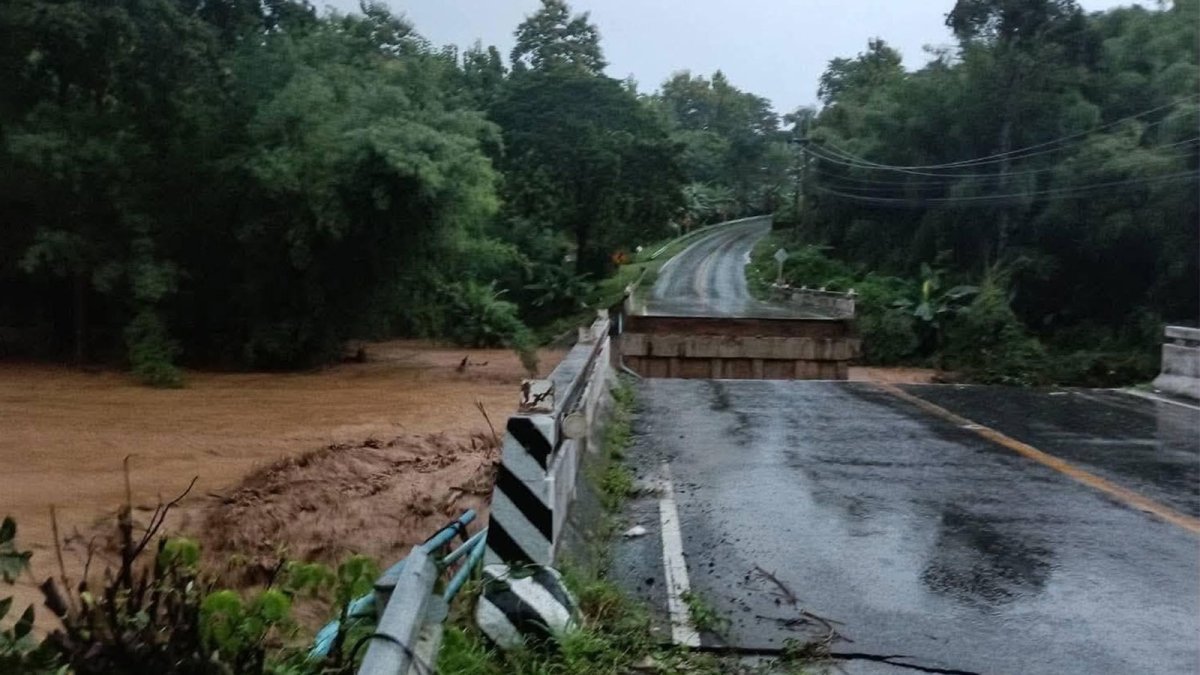Collapsed bridge on Highway 1256 in Nan province