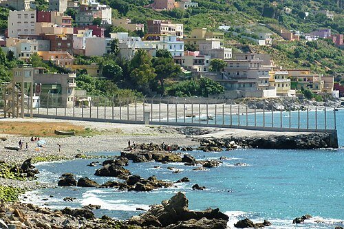 The border fence separating the Spanish enclave of Ceuta from Morocco