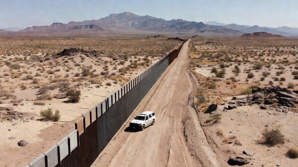 Federal enforcement vehicle near the US-Mexico border wall