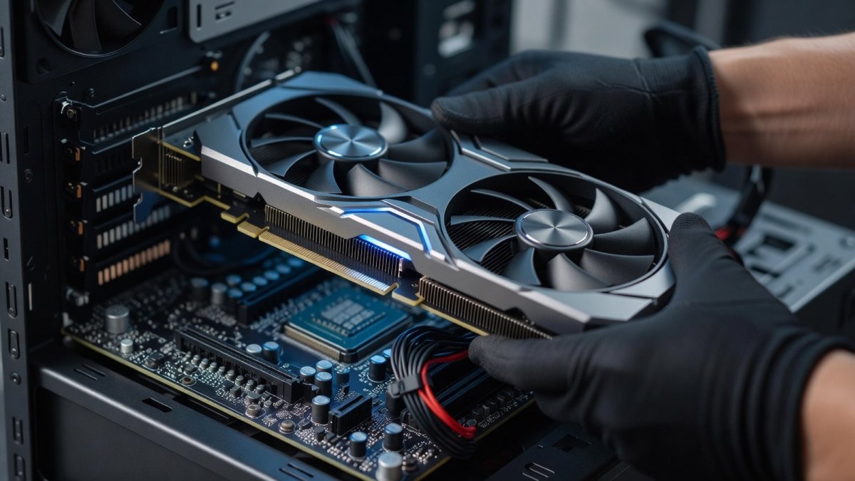 High-end graphics card inside a desktop PC, showing the hardware needed for local SDXL LoRA training