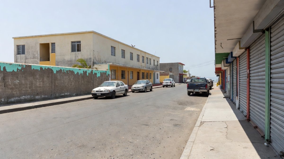 A quiet street near a public school in a Mexican coastal town, where families are adapting to the closure of militarized schools