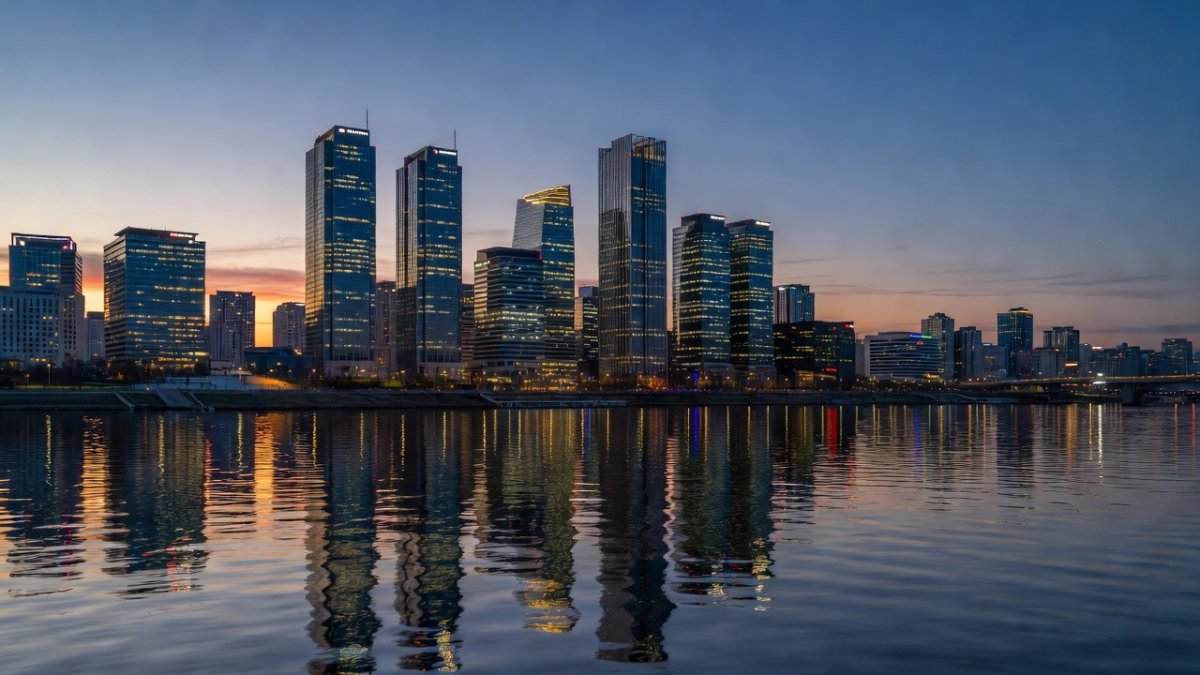 Seoul financial district skyline at dusk