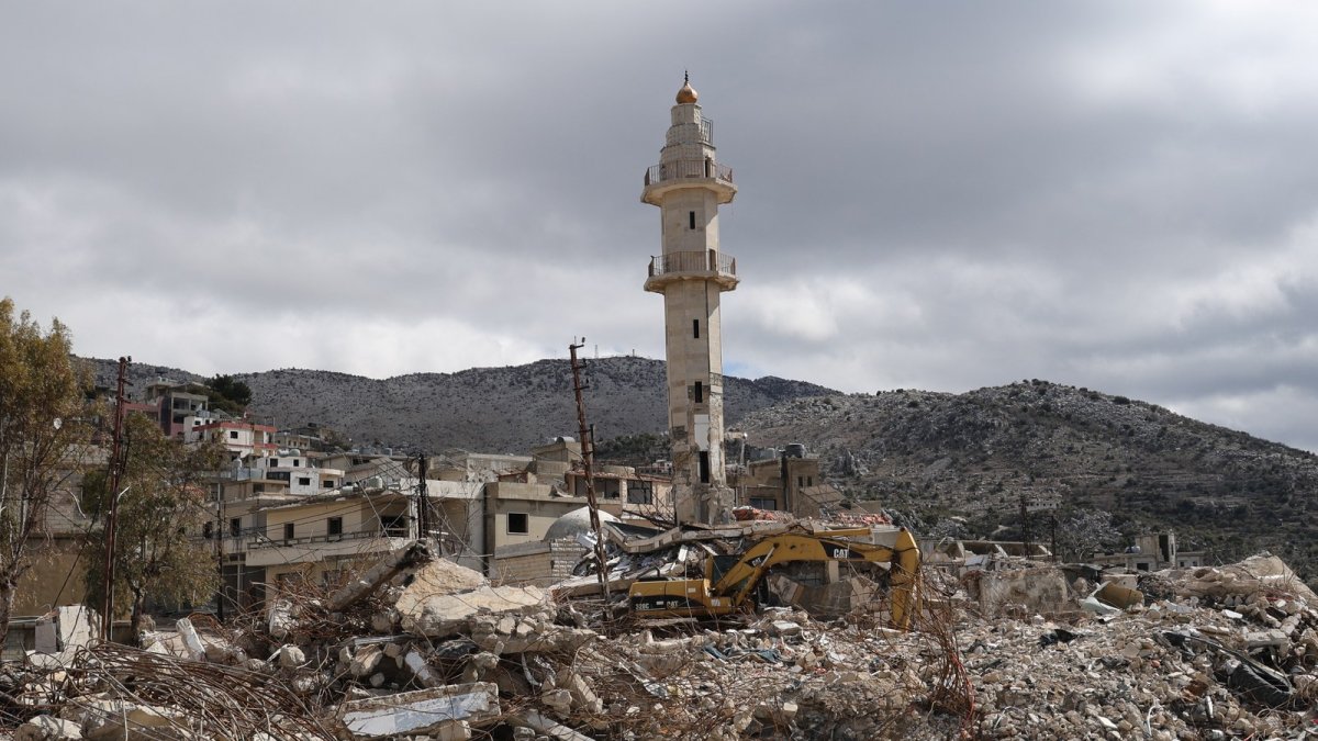 Israeli earthen barrier blocking a road in Zawtar al-Gharbiyah village