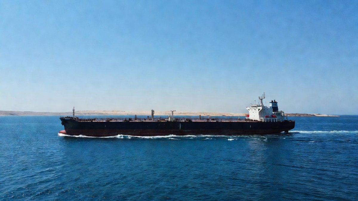 Crude oil tanker transiting the Strait of Hormuz, the critical energy chokepoint