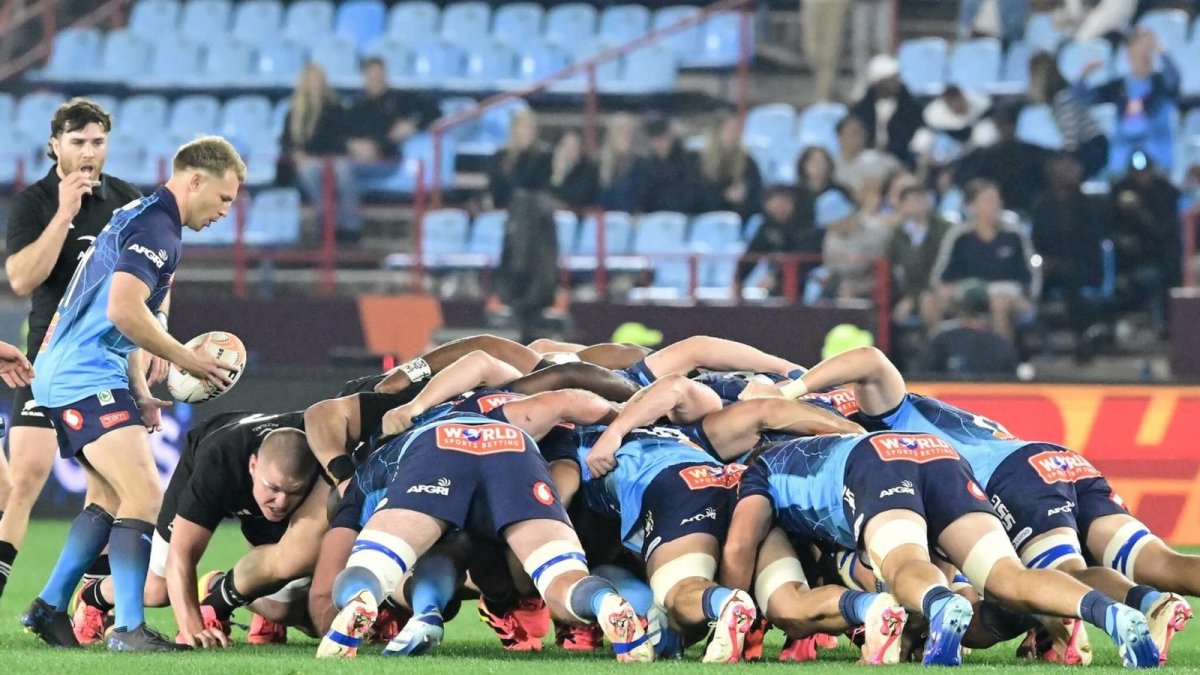 All Blacks and Vodacom Bulls scrum at Loftus Versfeld during the Rugby's Greatest Rivalry tour