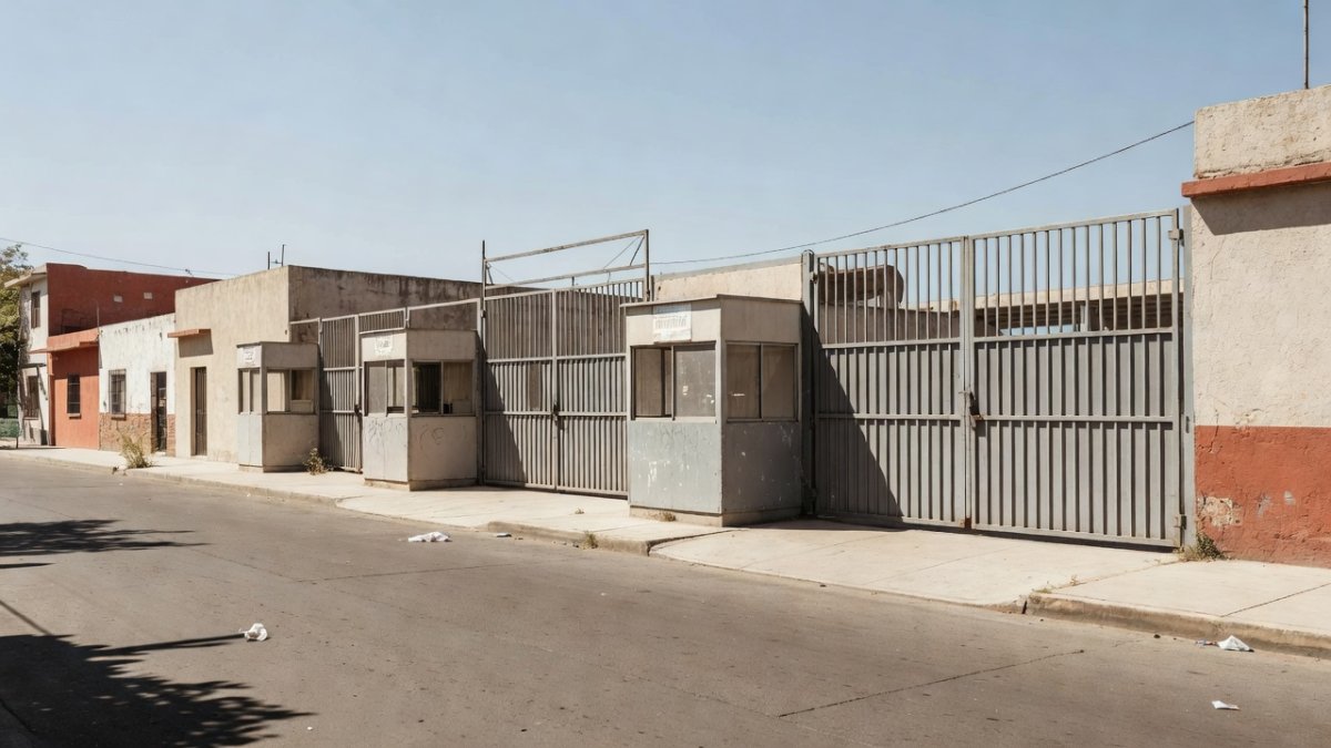 Street view outside a Mexican soccer stadium with closed gates