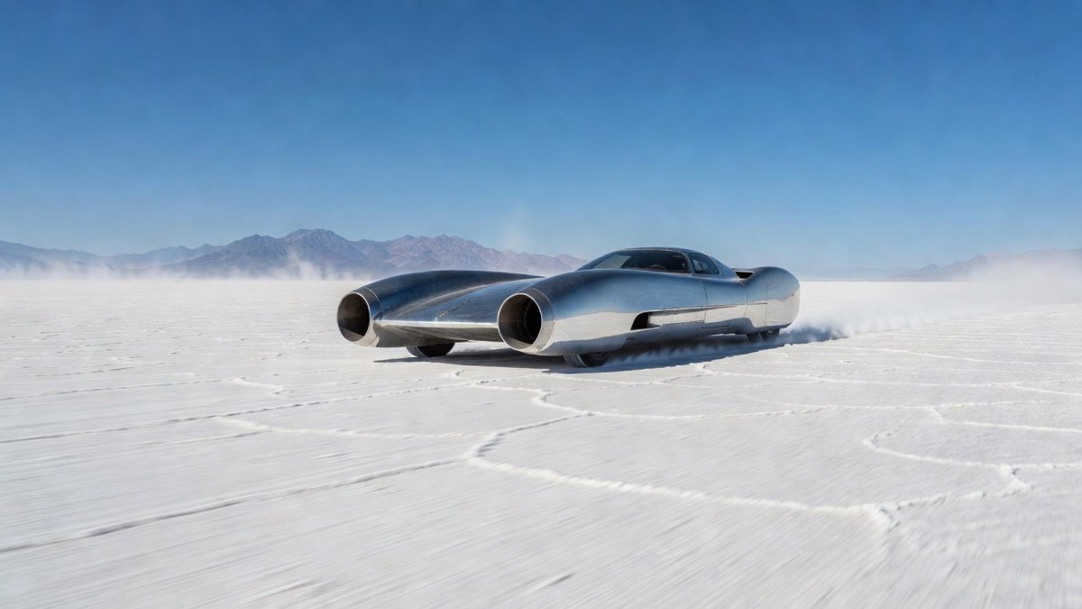 JCB Hydromax speeding across the Bonneville Salt Flats in Utah