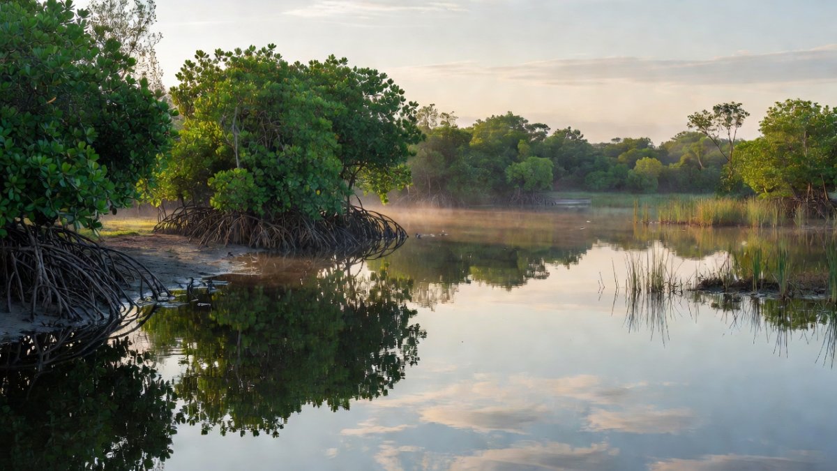 Mangrove lagoon habitat on the Pacific coast near Puerto Vallarta, where American crocodiles live