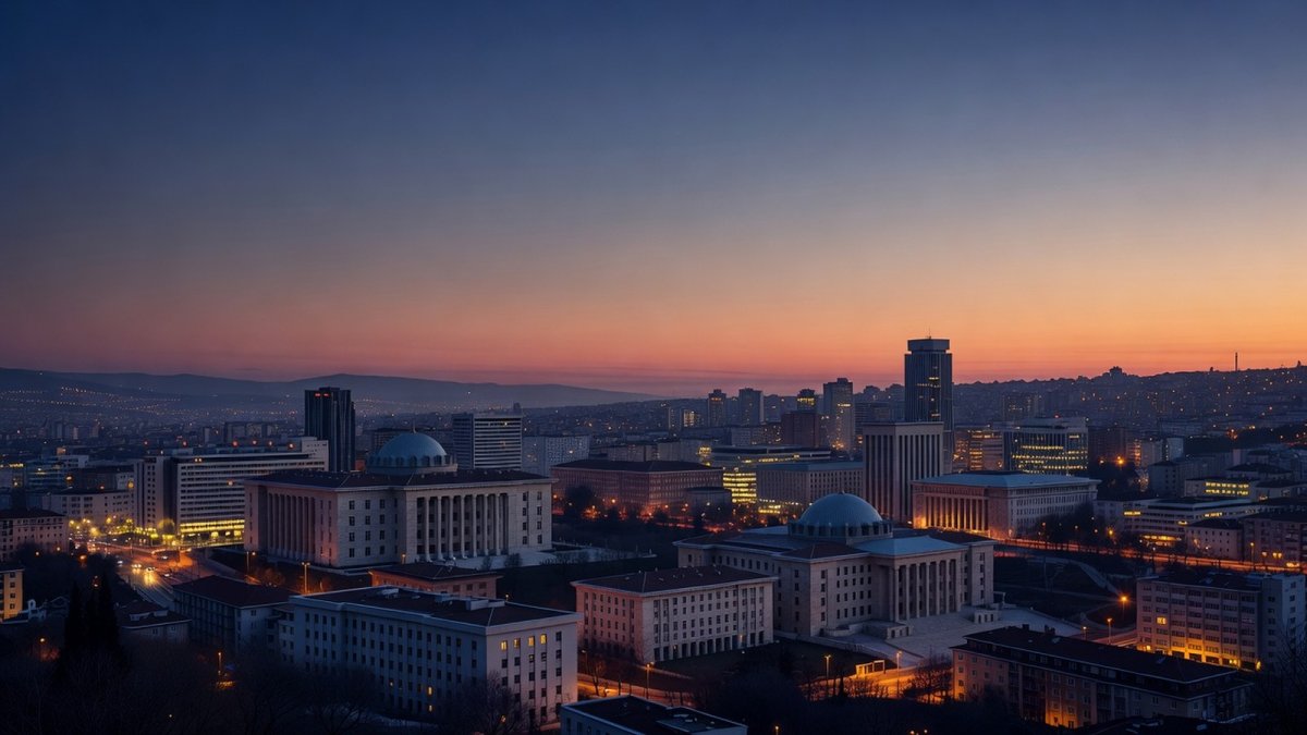 Ankara skyline with Turkish government buildings at dusk
