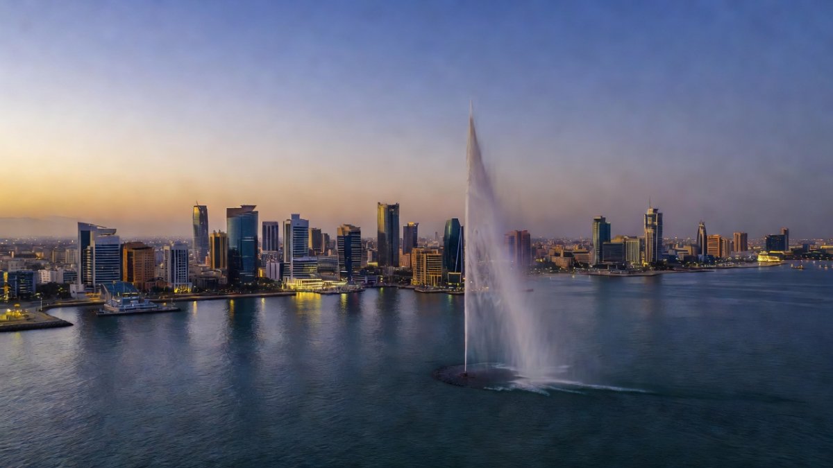 Jeddah waterfront skyline at dusk