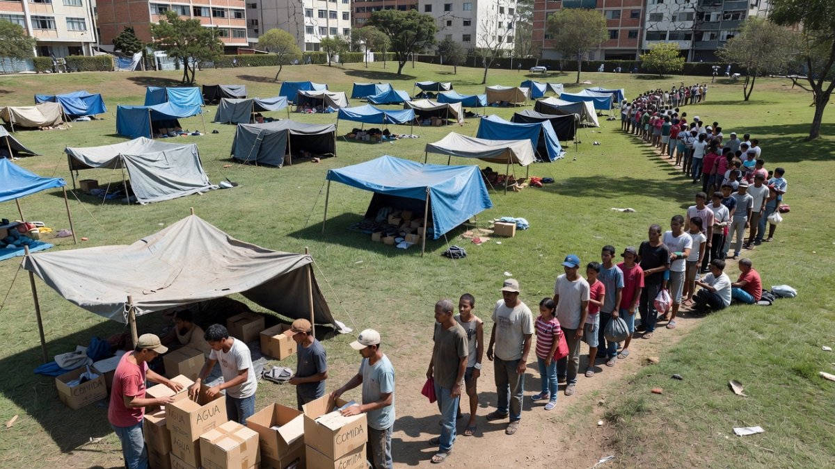 Temporary shelters and aid distribution for families displaced by the earthquake in Colombia