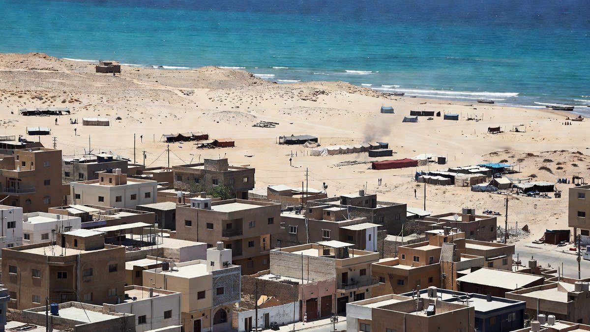 Gaza Strip landscape with residential areas and tent camps