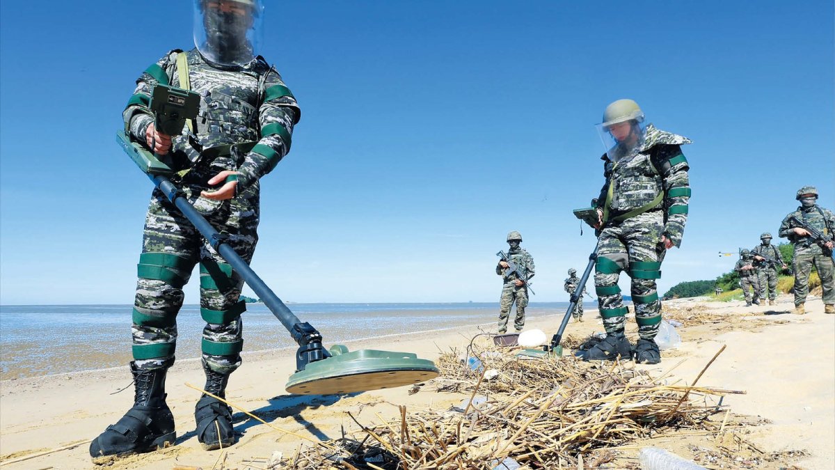 Warning sign prohibiting access to coastal areas on Ganghwa Island due to landmine threat