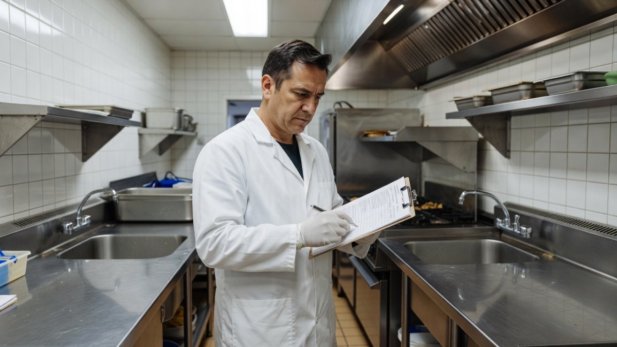 Food safety inspection in a commercial restaurant kitchen