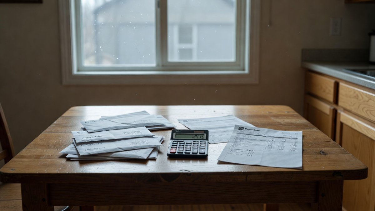 Canadian household reviewing finances and debt statements at home