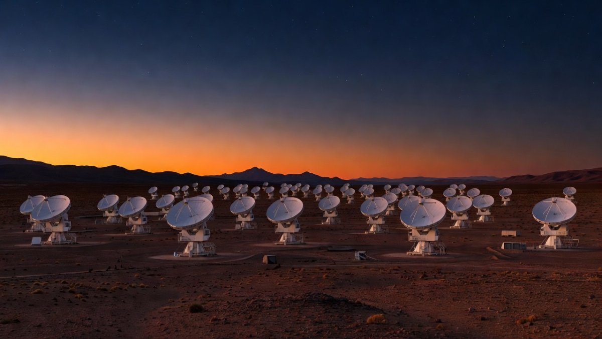 ALMA radio telescope array under dark skies in Chile's Atacama Desert