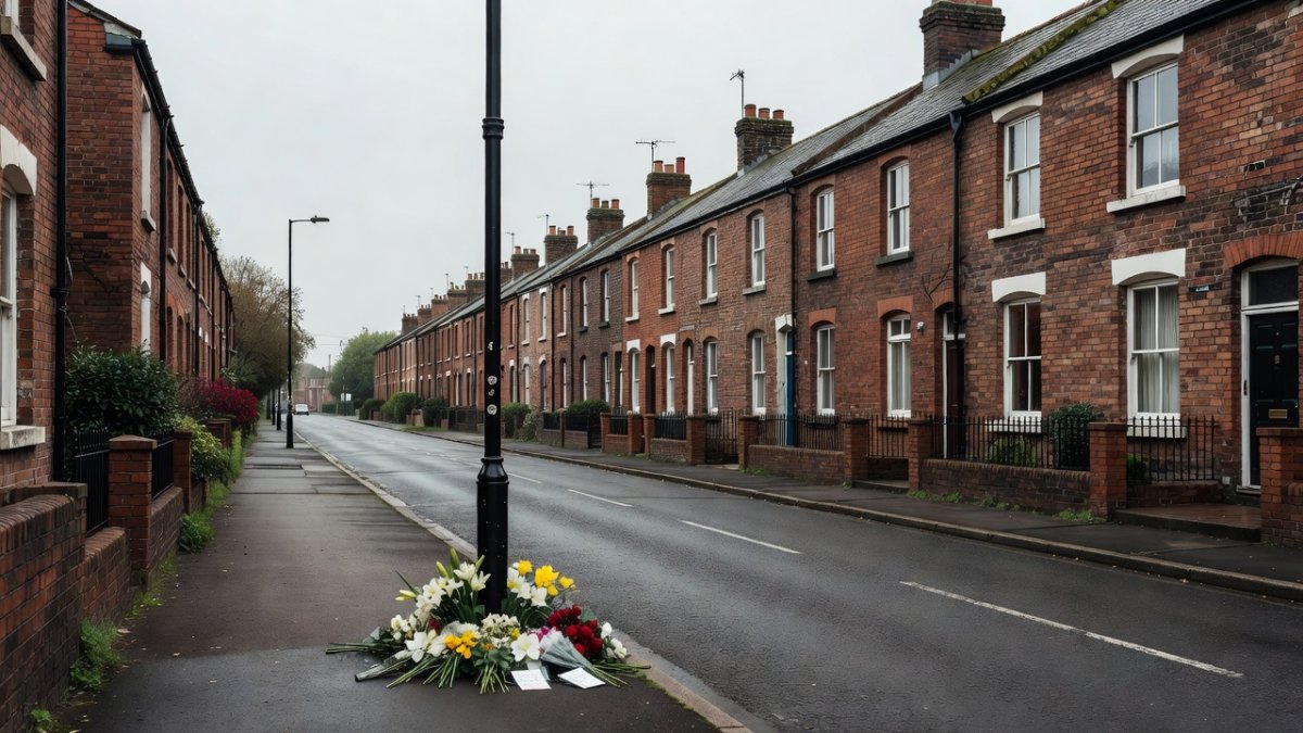 Cleveland Police officers laying flowers at a memorial near the A66 crash site