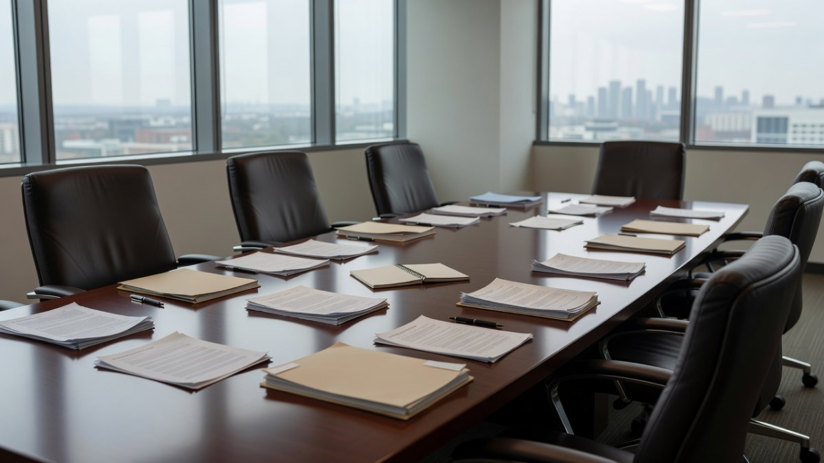 Negotiation table at international mediation talks on the Gaza roadmap