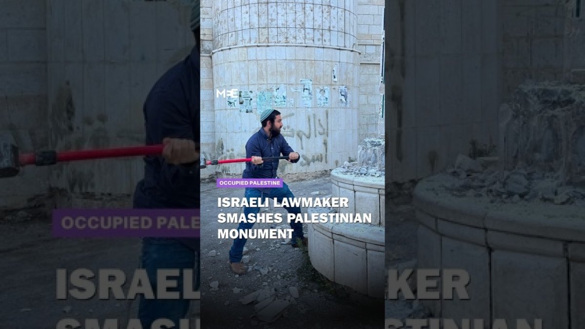 Middle East Eye video still of far-right Israeli lawmaker Zvi Sukkot at the Madama monument