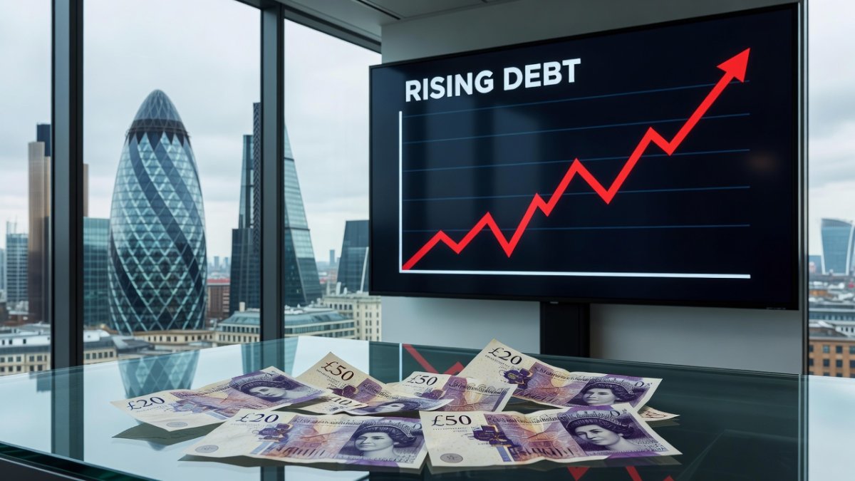 A chart showing the rising UK national debt approaching £3 trillion