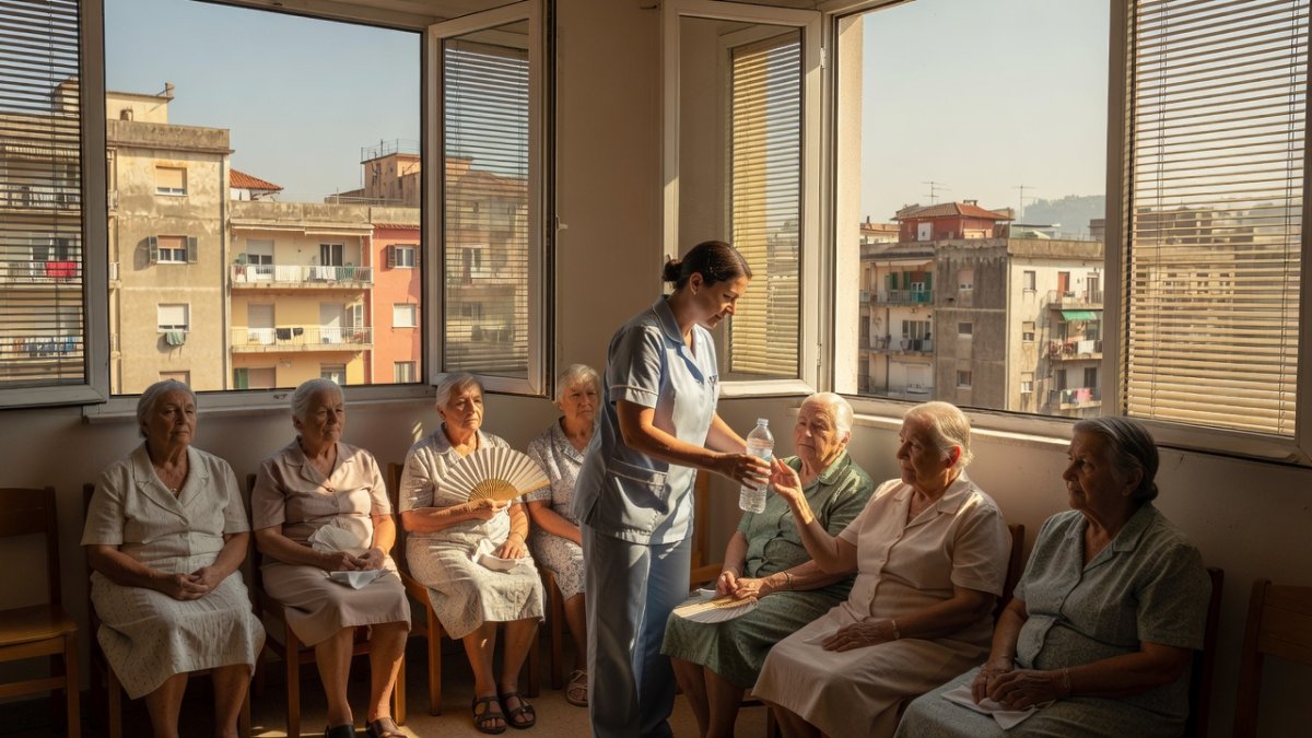 Elderly residents in a care home during a European heatwave, where most silent heat deaths occur