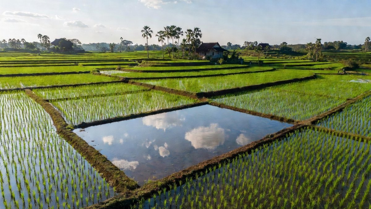 Flooded rice terraces in central Thailand