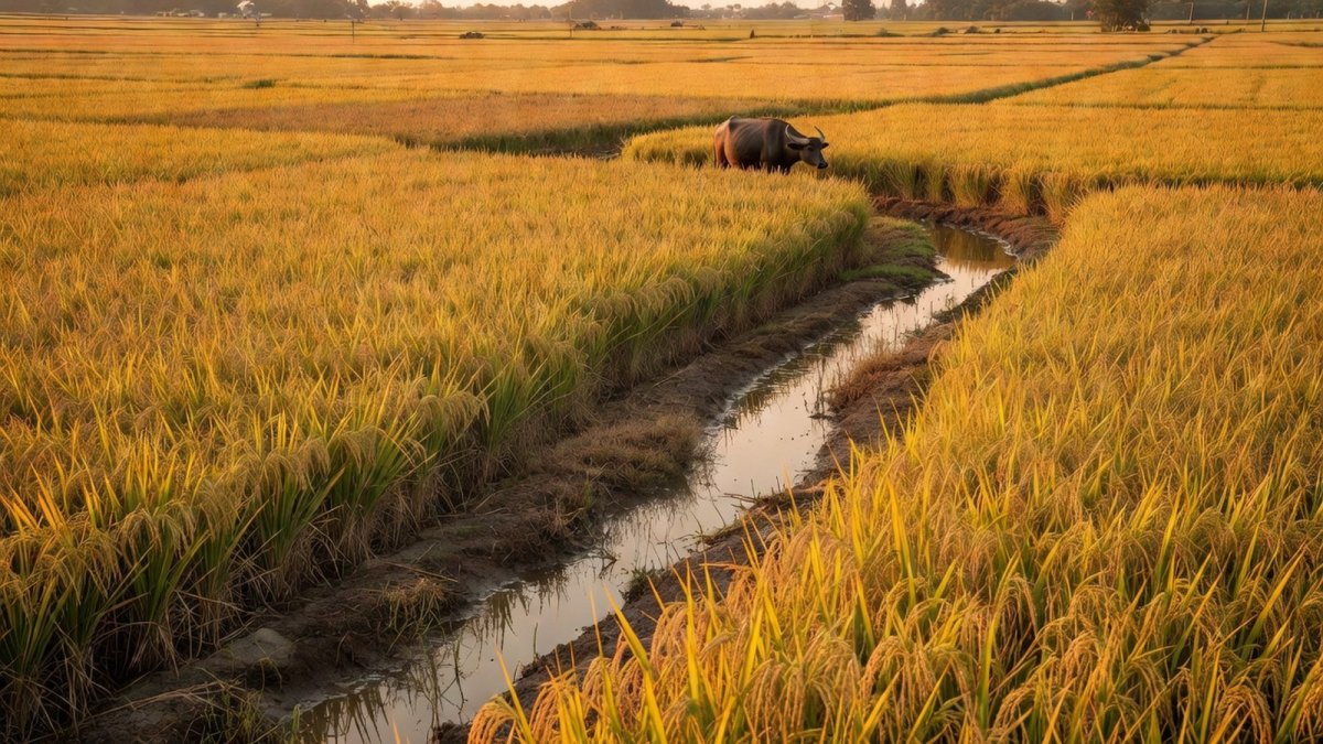 Golden rice ready for harvest in the Thai countryside