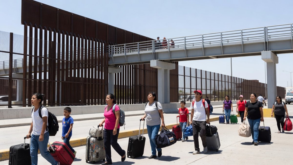 Pregnant women and families cross the US-Mexico border in Tijuana