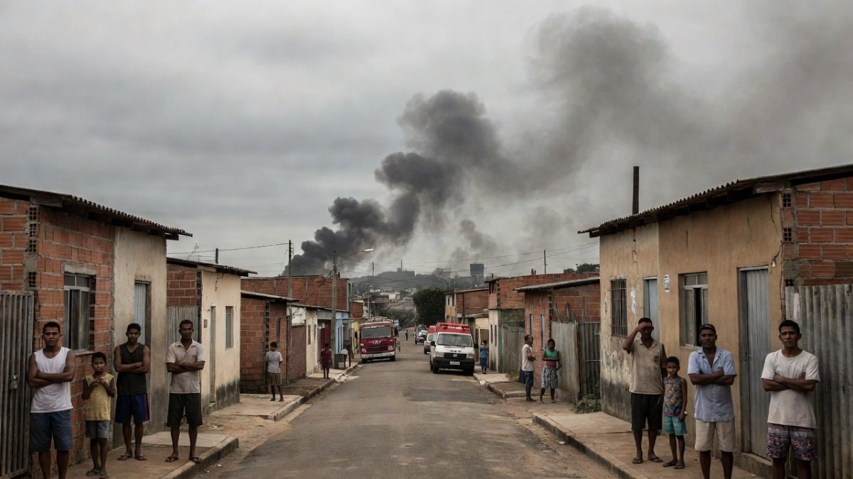 Residents watch dark smoke rise from the chemical factory fire in Itaquaquecetuba, Brazil