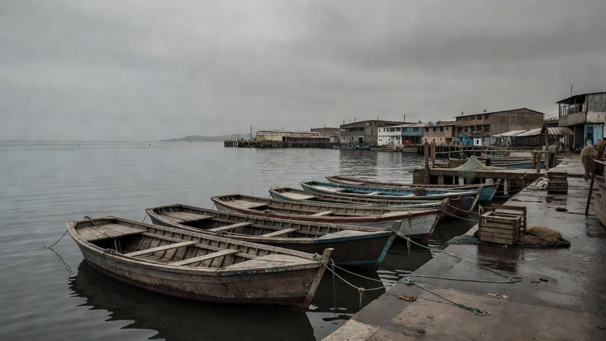 Fishing boats moored at a port in northern Peru as El Niño disrupts the anchovy fishery