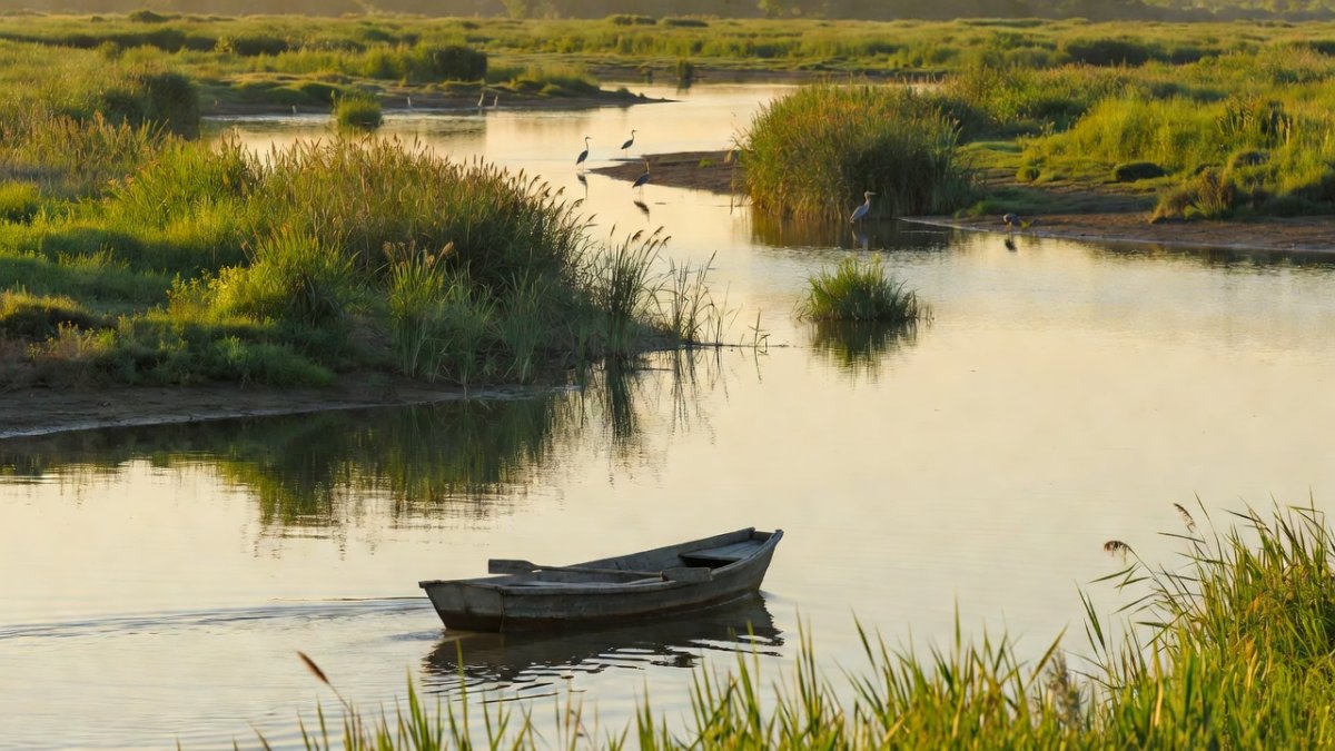 Fishing boat on the Parana River wetlands in Argentina