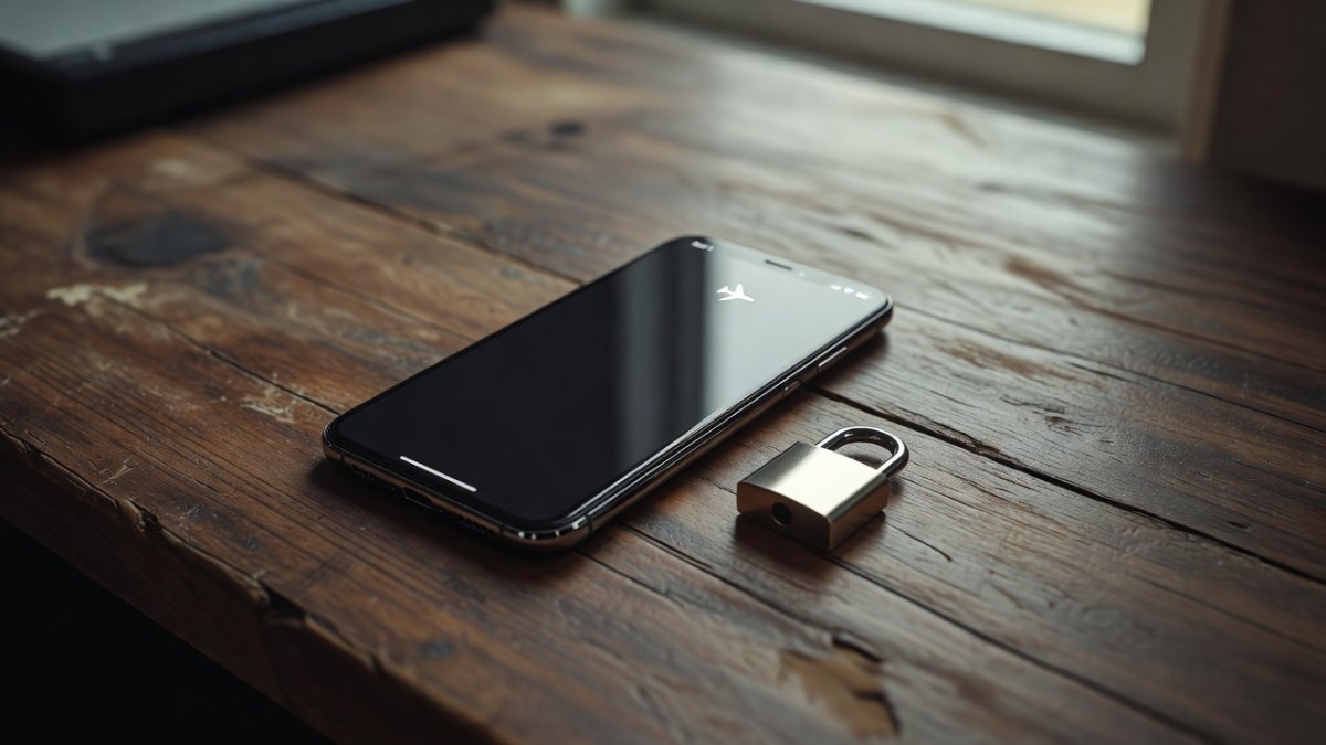 Smartphone in airplane mode beside a padlock symbolizing on-device privacy