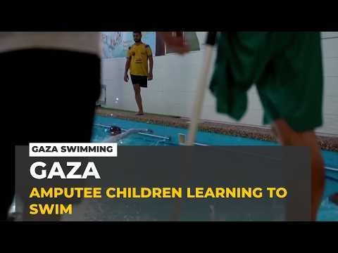 Al Jazeera video still: children learning to swim in Gaza