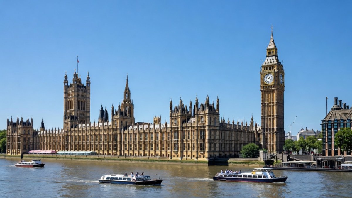 The Houses of Parliament and Westminster from across the River Thames