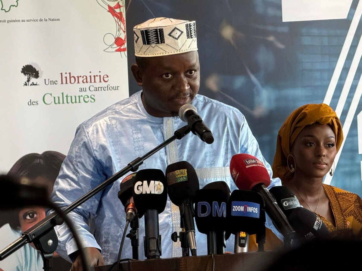 Guests at the launch of the 18th edition of the 72 Hours of the Book festival at Lac Gbassikolo in Conakry, Guinea