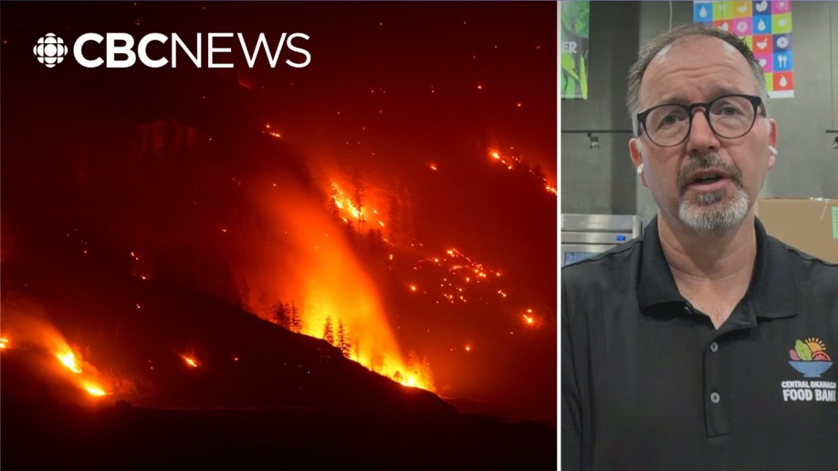 CBC News video thumbnail of Okanagan food bank volunteers helping wildfire evacuees
