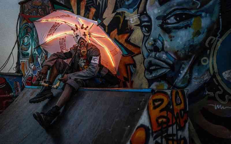 Kenyan cosplayer Julius Mokaya in a handcrafted costume inspired by the manga Gachiakuta