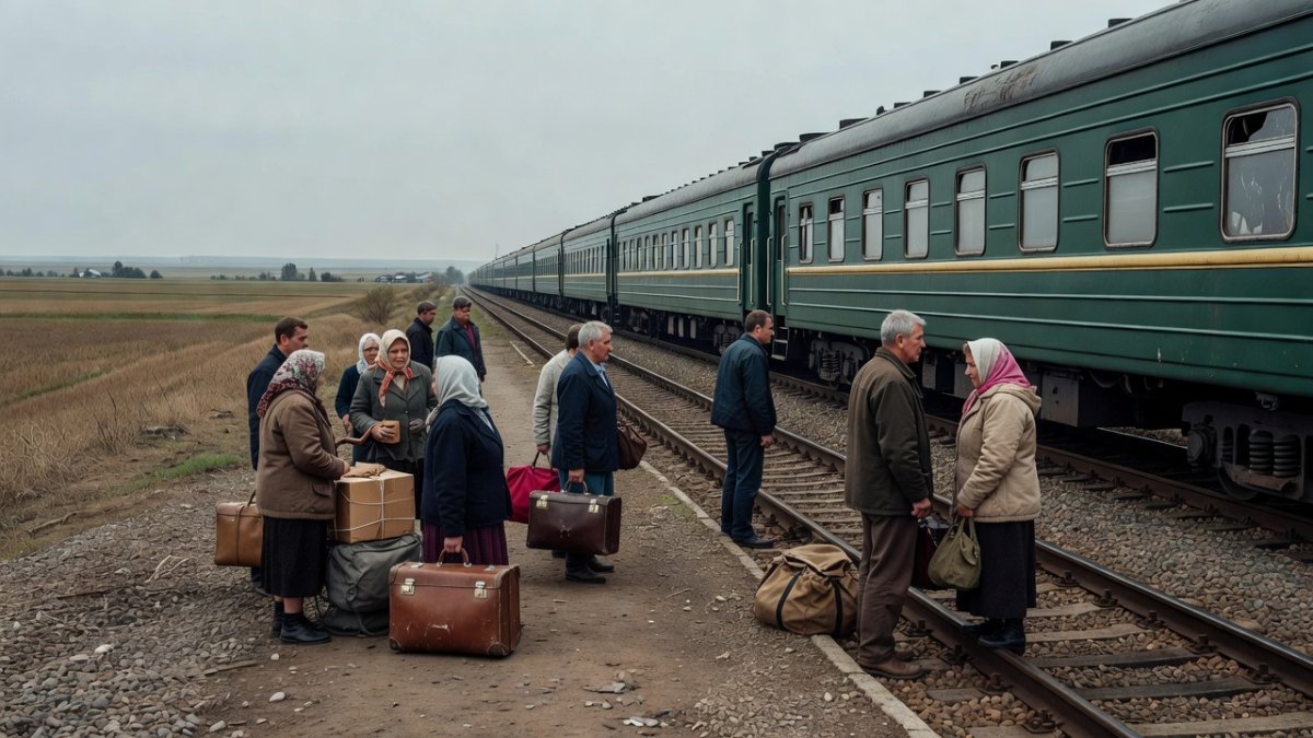 Passengers evacuated from a train stand beside the tracks in the Odesa region after a drone strike