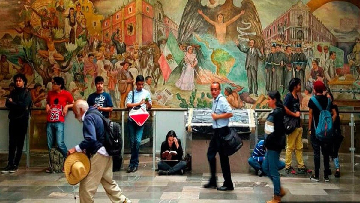 Public mural by Arturo García Bustos celebrating Mexican history and Indigenous traditions