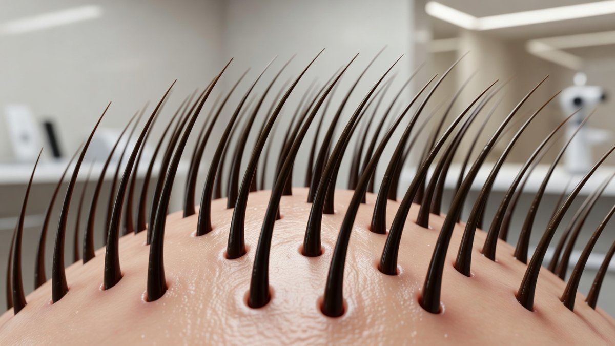 Macro view of healthy hair follicles on the scalp