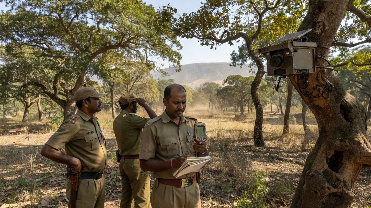 Forest officials in Madhya Pradesh using GPS devices to document snake sightings during the WII-led census