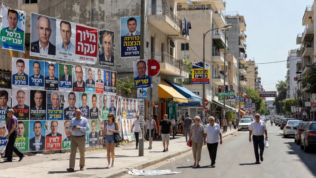 Israeli election campaign imagery reflecting the deep political divide ahead of the 27 October vote