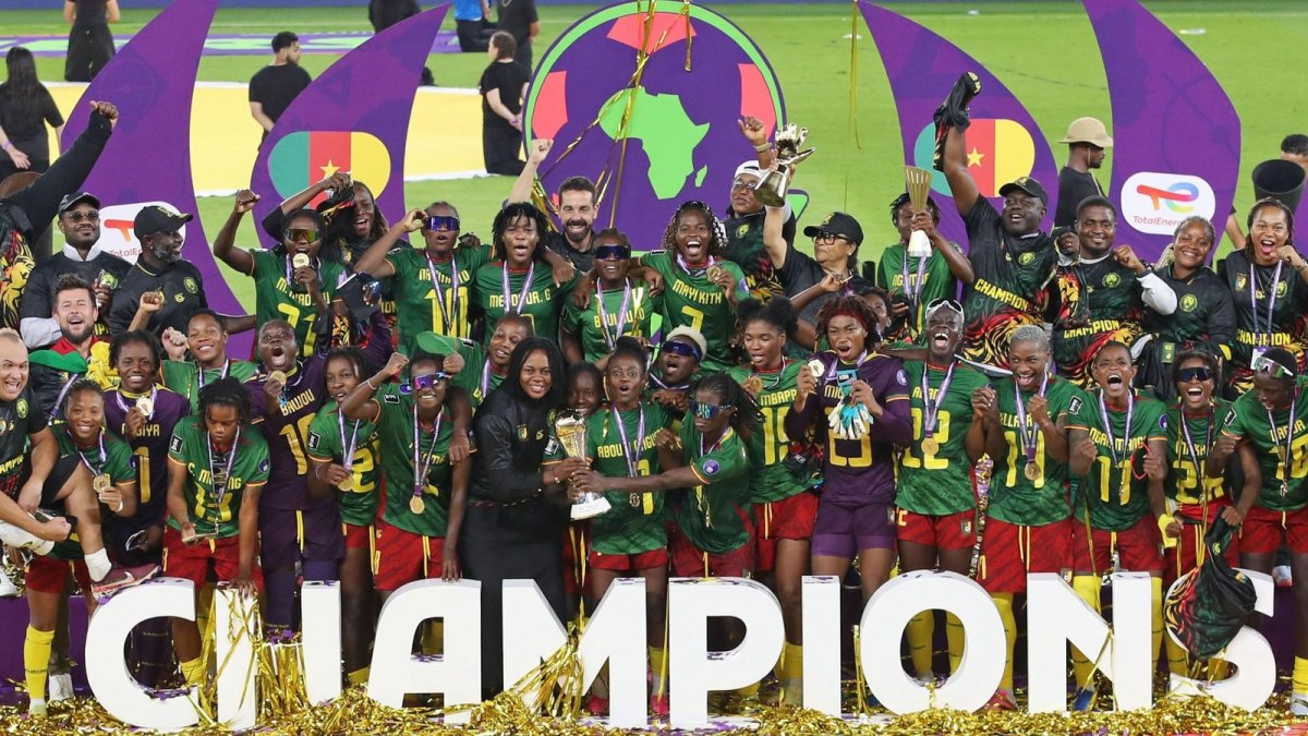 Cameroon players celebrate their historic Wafcon 2026 title win in Rabat