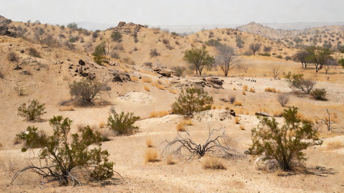 Dry desert landscape on the outskirts of Hermosillo under extreme heat