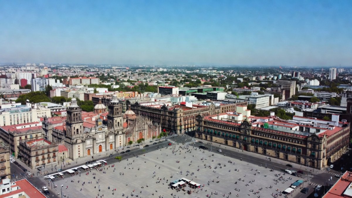 Aerial view of the Zocalo and government district in Mexico City