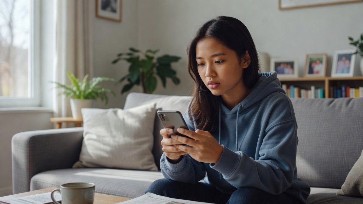 Teenage girl using a smartphone at home