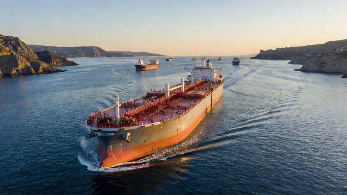 An oil tanker transits the Strait of Hormuz