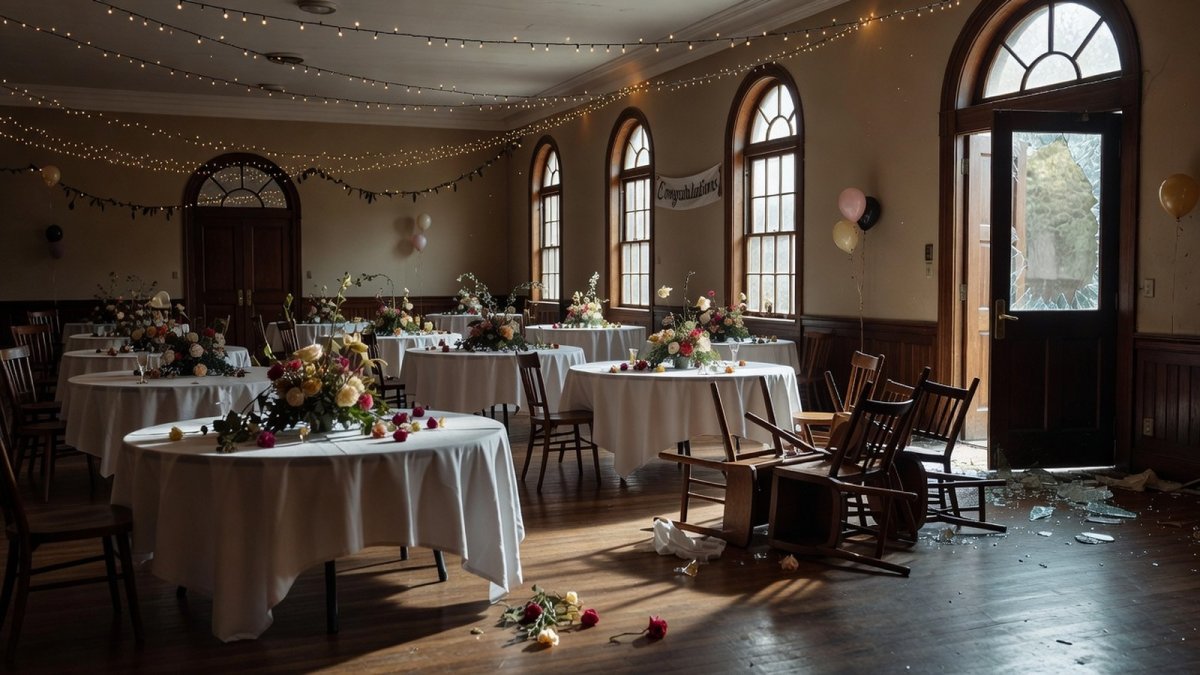 Interior of a wedding hall in al-Eizariya after the raid by Israeli forces