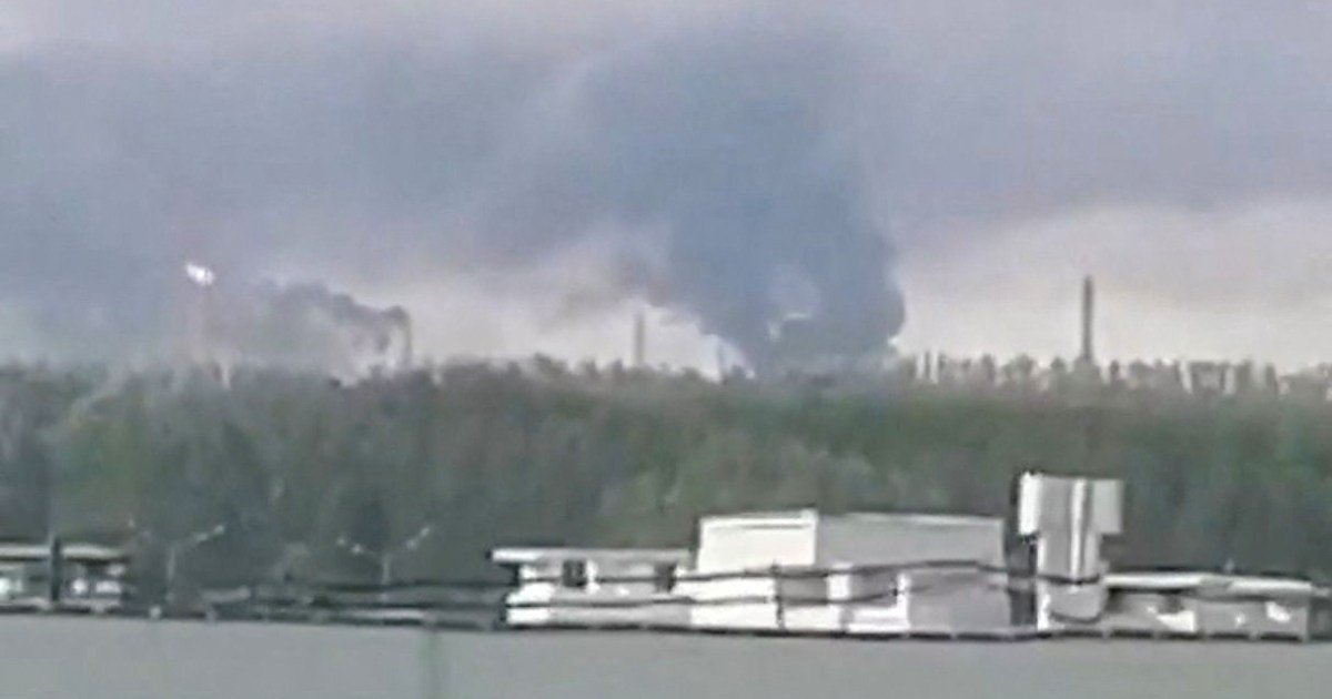 Smoke rises over the Nizhnekamsk refinery area after the Ukrainian drone attack