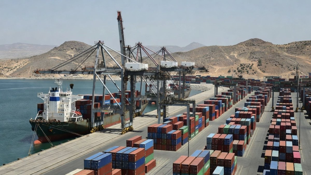 Port of Berbera in Somaliland with container cranes and shipping activity